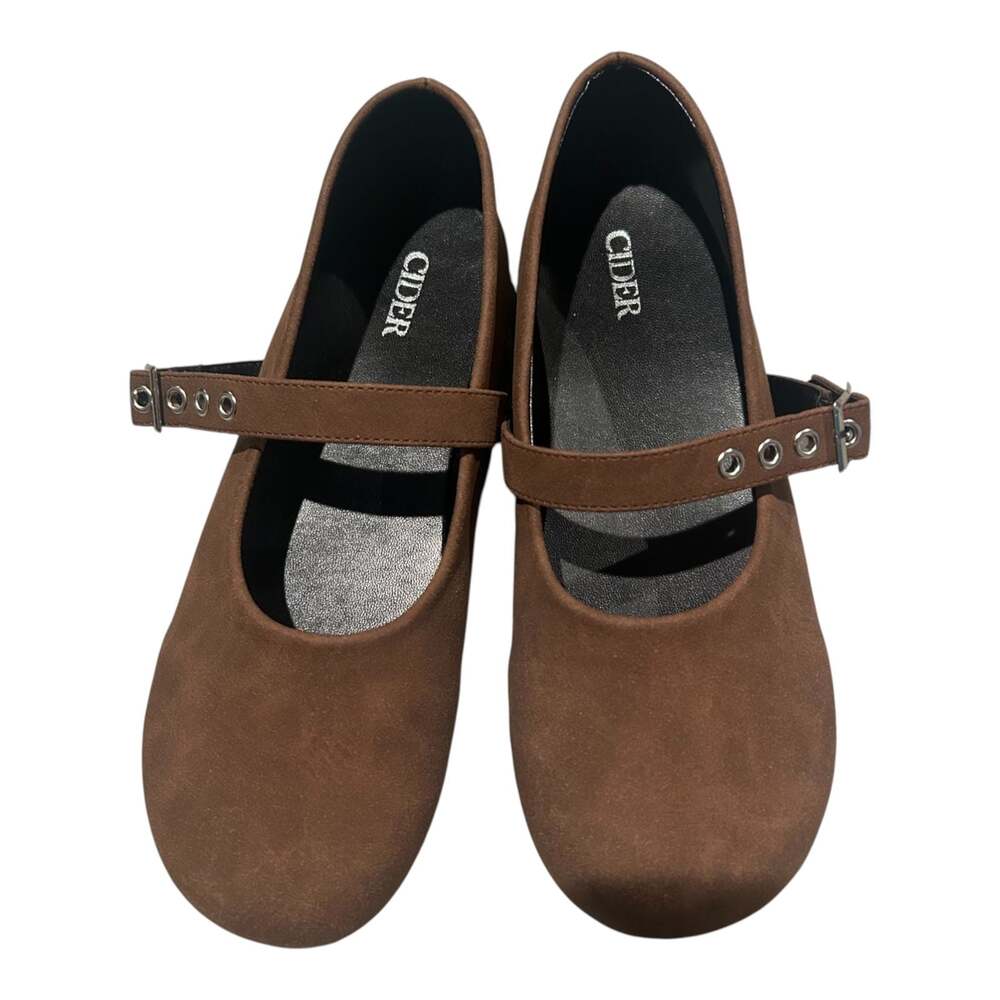 Cider Brown Suede Mary Jane Flat Shoes Size 37